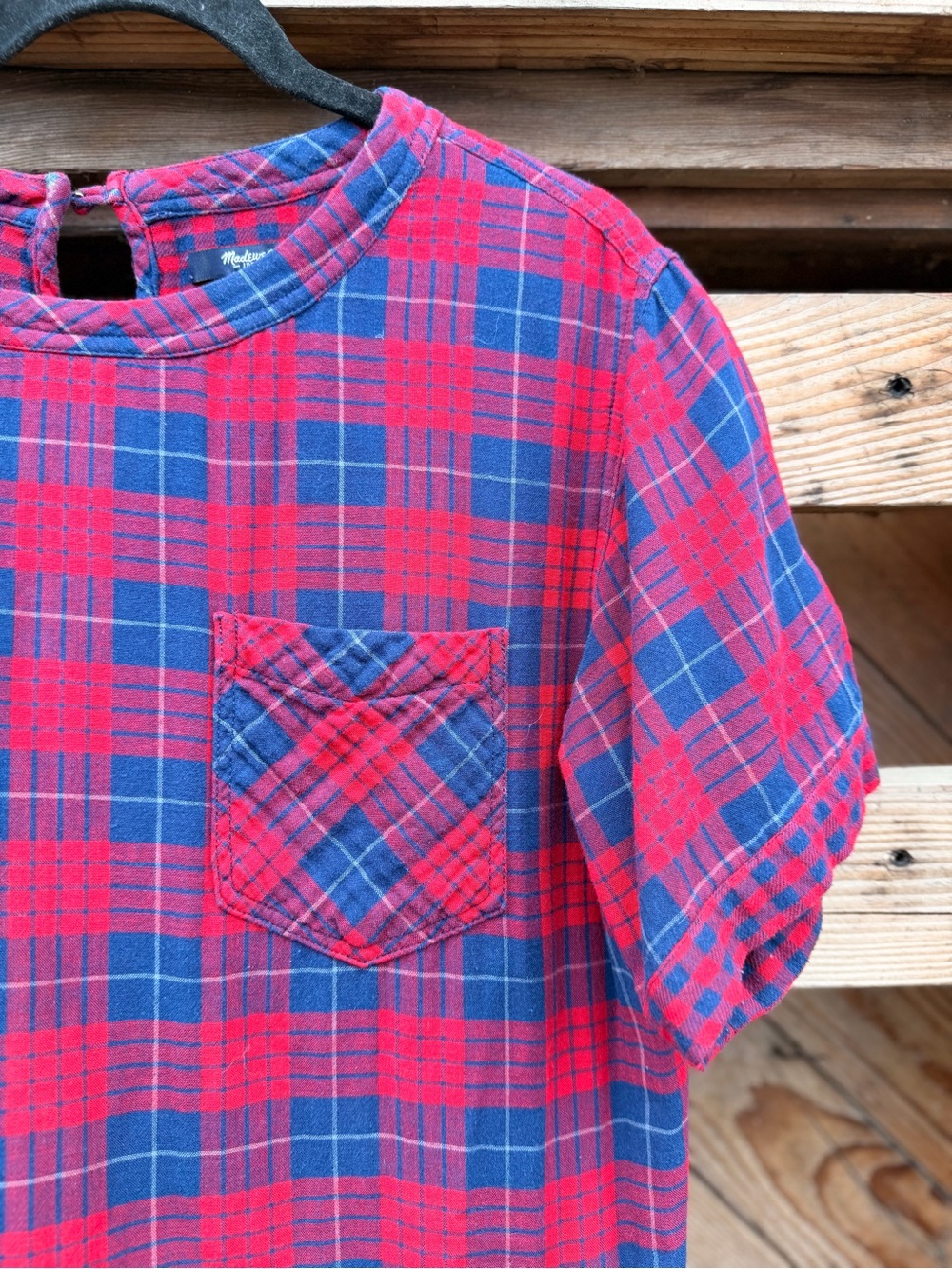 Madewell Red and Blue Plaid Sleeveless Tunic - Picture 3 of 5